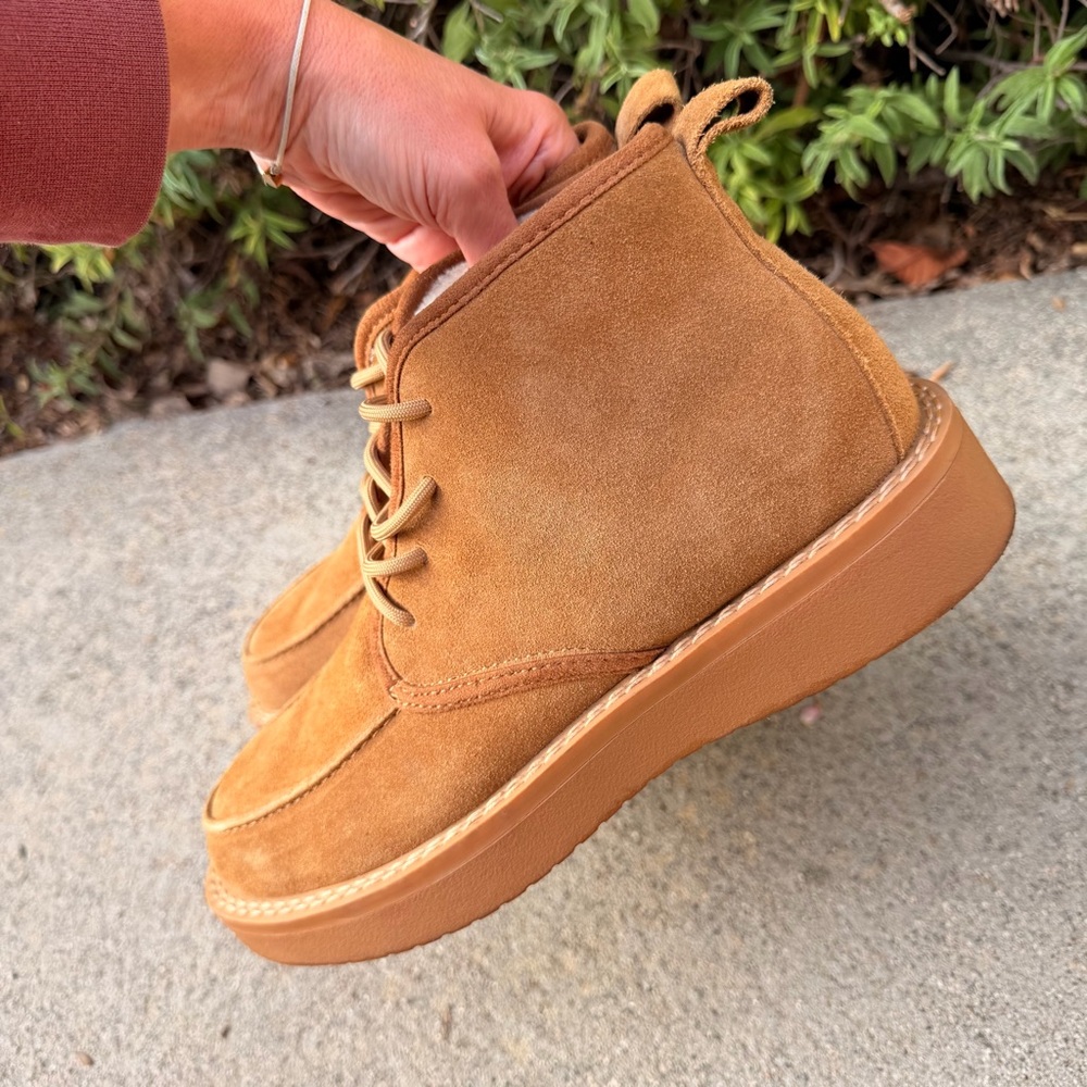 Zara Men’s Suede Leather, Fur-Lined, Lace Up, Ankle Boots Size 8 - Picture 4 of 9